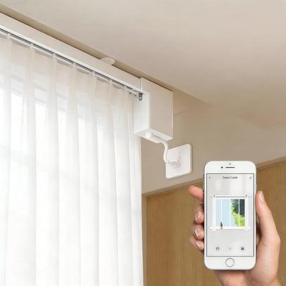 Smart Curtain Track System with Mini Zigbee Motor, Automatic Ceiling Curtain Opener, Motorized Curtains Rod 204.7''(5.2m) with App, Voice, Remote Control, Compatible with Alexa, Google and Siri