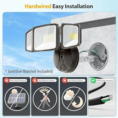 Onforu 75W Flood Lights Outdoor, 7000LM Brightness Security Lights Switch Controlled, 3 Adjustable Heads, IP65 Waterproof, 6500K Wall Mount Exterior LED Flood Light