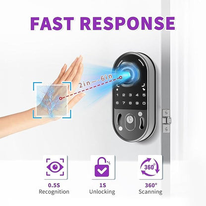 Venotech Palm Vein Smart Lock, 2-in-1 Doorbell Keyless Entry Door Lock with Code Passcode, IP55 Waterproof, Auto Lock, Upgraded Rechargeable Battery, Front Door Smart Lock for Home, Office,