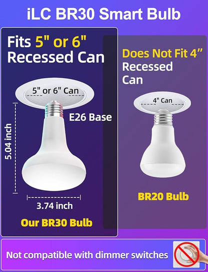 12 Pack BR30 LED Recessed Can Light Bulbs, 16 Million RGB Color Changing, BRmesh APP Bluetooth Control, 2700K-6000K Tunable White, E26 Base 10W 900LM (75W Equiv.), Fits 5"/6" Indoor Cans Only