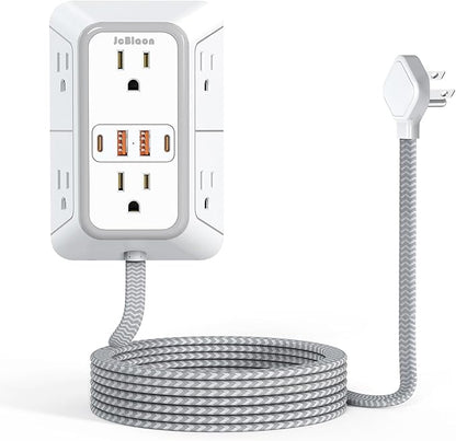 Power Strip Extension Cord - 6 Outlets and 4 USB (2 USB C), 5FT Braided Cord with Ultra Thin Flat Plug, 3 Side Outlet Extender with Overload Protection, Travel, Cruise Ship, Dorm Room Essentials