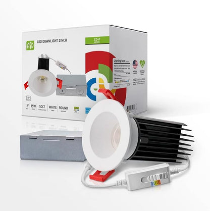 ASD 2 Inch LED Recessed Lighting with Junction Box, 15W 120-277V, Dimmable Anti-Glare Downlight, 2700K/3000K/3500K/4000K/5000K Selectable, CRI 90+, Round White Trim, IC Rated, ETL, Energy Star