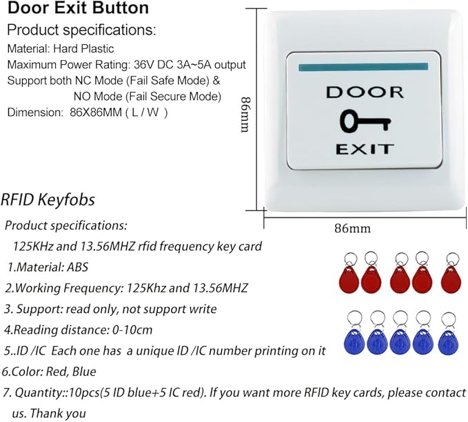 Access Control System Kit, IP68 Waterproof RFID Keyboard, 150/330lbs Electric Bolt Lock, 10 Keyfobs (Silver)