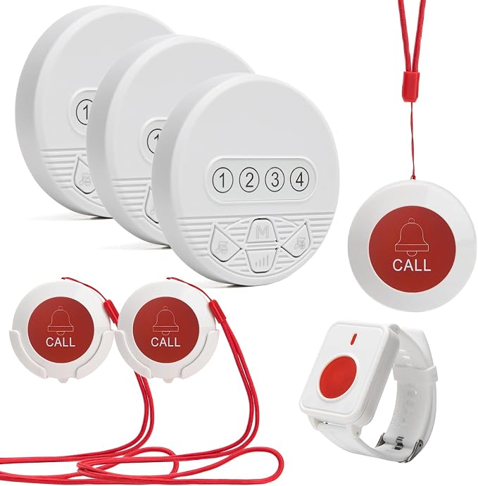 Wireless Caregiver Pager Elderly Call Button Plug-in Nurse Call Bell Light System with LED Number Display Panic Buttons for Seniors / Patient / Disabled at Nursing Home, Hospital, Clinic