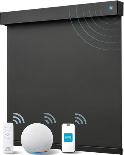 Smart Roller Shades for Windows, Alexa Blackout Motorized Blinds with Remote Control, Easy Install Automatic Electric Blinds for Indoor (72" W x 72" H, Black)