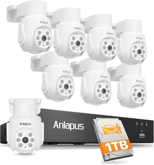 Anlapus 5MP Home Security Camera System, 8pcs 3K Pan Tilt Cameras, 1TB HDD