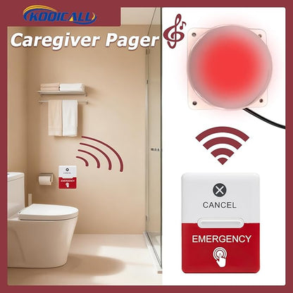 Bathroom Emergency Call Light System with Waterproof SOS Button, Sound & Strobe Siren Alarm for Elderly & Disabled, Hospitals & Nursing Homes & Home Care