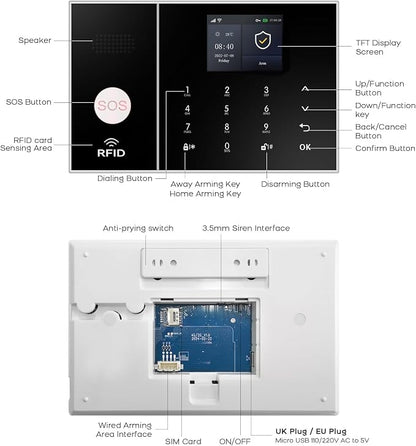 XUK 4G/GSM/Wi-Fi Alarm System for Home Security, 13-Piece Kit | Works with Alexa & Google Home | SOS button | Door & PIR motion sensors | For houses & apartments