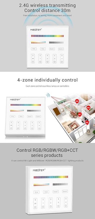 LGIDTECH B4 4-Zone Wall-Mounted Smart Panel Controller DC 3V,Only Work with RGB+CCT Series LED Light Bulb,Spotlight,Downlight,Flood Light,Also Work with FUT037 FUT038