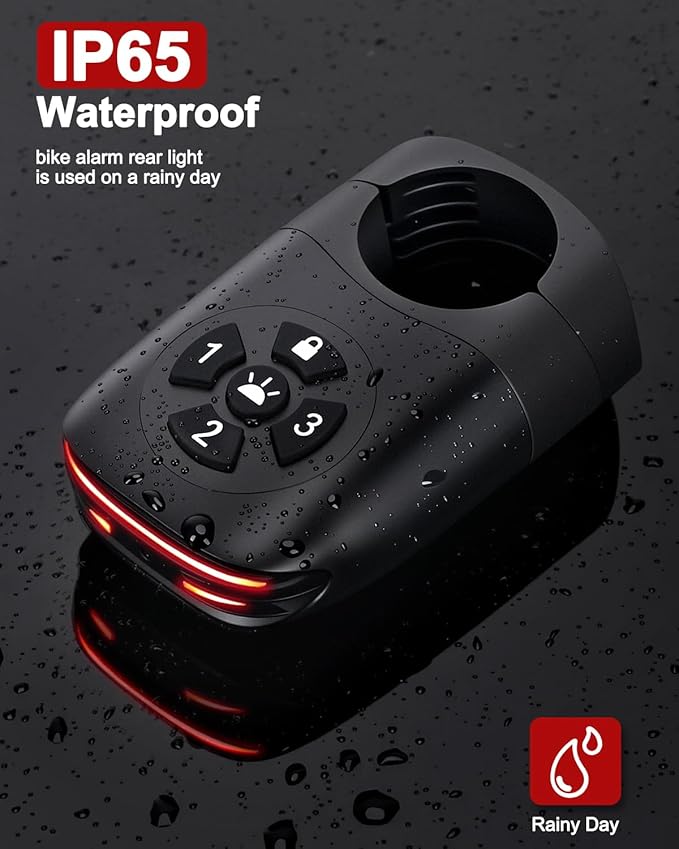 ONVIAN 2 in 1 Bike Alarm with Taillight, USB Rechargeable 105dB Anti-Theft Bicycle Alarm Brake Sensing Rear Light, IP65 Waterproof 4 Modes Safety Flash,Vibration Sensor Ebike Warning 1.5H Fast Charge