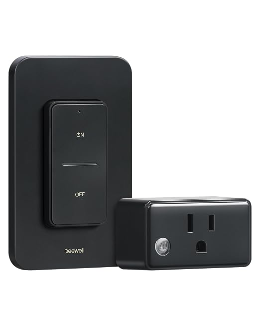 Remote Control Outlet Switch with Wireless Wall Switch, Black | 200FT RF Range, Mini Plug, 15A/1875W, Remote Switch for Lamps/Lights/Household Appliances, ETL & FCC listed, Pre-Programmed