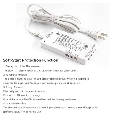 VST 22W LED Power Supply 100V-240V AC to 12V DC Low Voltage LED Transformer with 12V JST Ports, ETL Certified White LED Driver