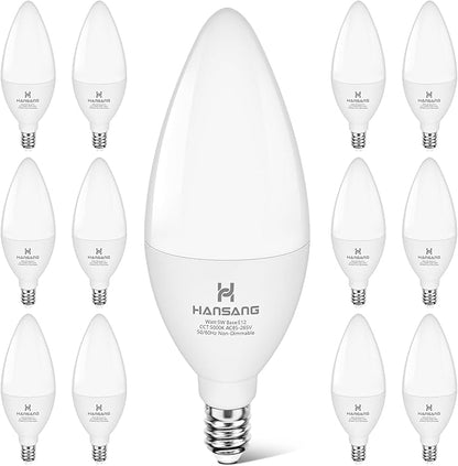 E12 LED Bulb Candelabra Base, Type B LED Bulb 50 Watt Equivalen 5000k Daylight B11 Small Base, Chandelier Ceiling Fan LED Light Bulbs 500 Lumens No-Dimmable Pack of 12