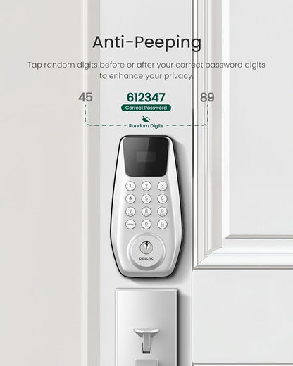 DESLOC C100 Keyless Entry Door Lock with Visual Display, 100 Customizable User Codes and 4 One-Pass code, door locks for front door with 2 Keys,12 Months Battery, IP54, BHMA Grade 3, Auto Lock, Silver