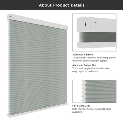 Changshade Smart Motorized Cellular Shades Remote Control for Indoor Windows Doors, Custom Size Electric Automatic Light Filtering Honeycomb Blinds Work with Alexa, Google Home, Smarthings, Grey