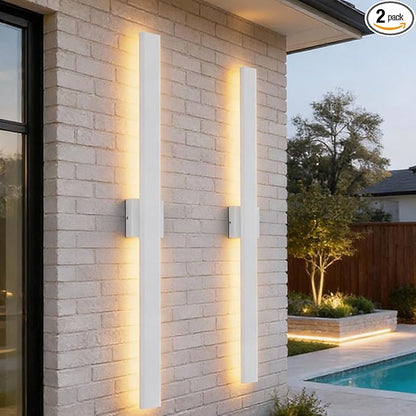 Aipsun 2 Packs Outdoor Wall Sconce, 3000K 4000K 6000K, 39.4in Modern White Exterior Light, Long LED Linear Wall Light Outside Lighting for Entrance, Hallway, Garage, Porch(3CCT)