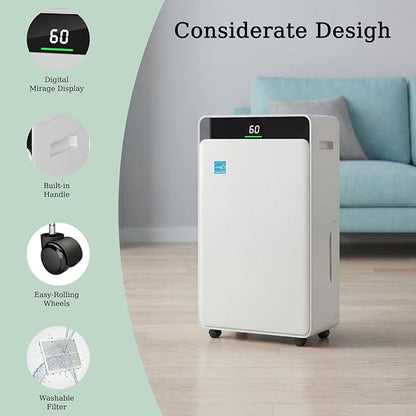 2026Upgraded 5000 Sq.Ft 80 Pint energy star Dehumidifier for Basements with Large 1.72 Gal Tank,Portable Smart Compressor Whisper Dehumidifier for Home/Bedroom/Bathroom