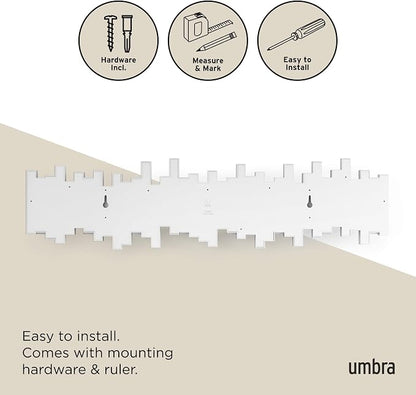 Umbra Sticks Wall Coat Rack, Wall Mount 8 Retractable Hooks, White | Modern sculptural look, holds five pounds each, fits entryways and bedrooms, easy to install, recycled plastic