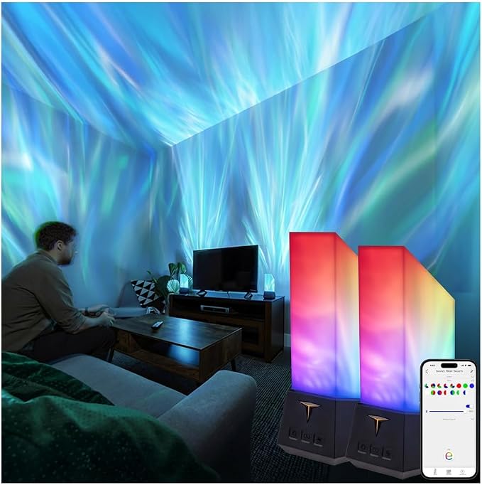 Enbrighten Smart Gaming Light Towers with RGBW Galaxy Projector | Space Nebula Effects, Alexa and Google Compatible, App-Controlled Ambient Lighting, Night Light for Kids Room and Game Room