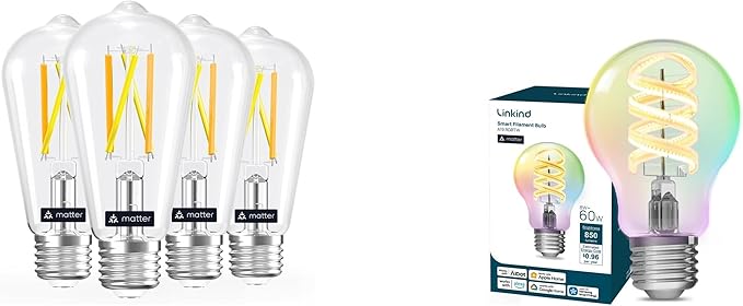 Linkind Matter ST19 Smart Edison Bulbs 4 Pack Matter A19 Edison Filament Vintage Light Bulbs 1 Pack