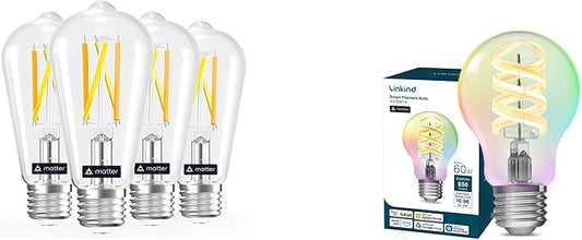 Linkind Matter ST19 Smart Edison Bulbs 4 Pack Matter A19 Edison Filament Vintage Light Bulbs 1 Pack