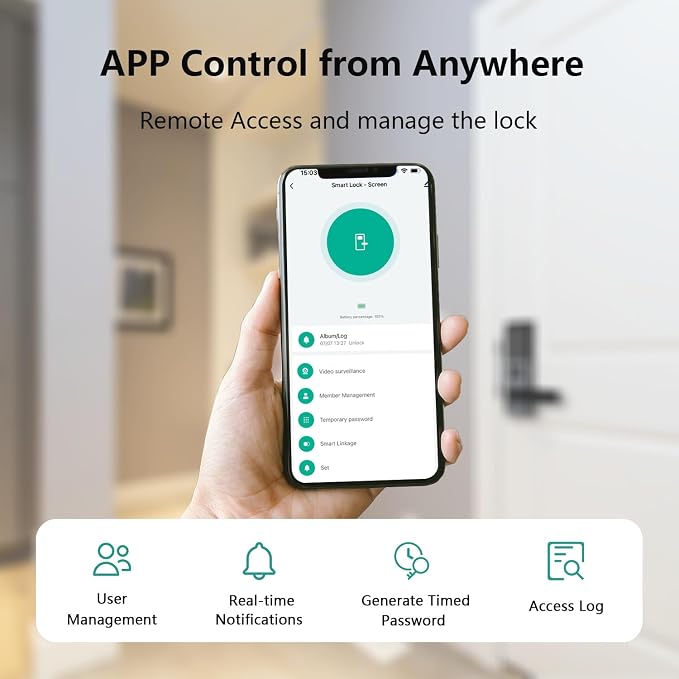 Smart Lock with Camera, Doorbell, Lever Handle, Screen for Front Door