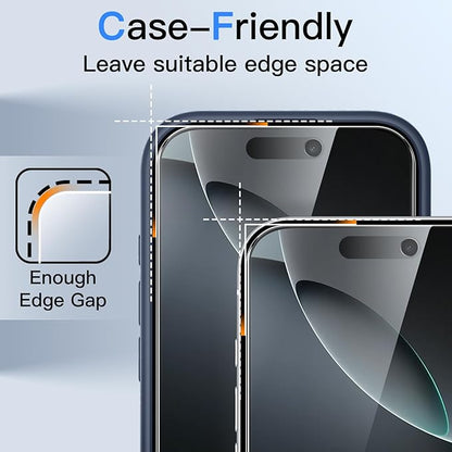 JETech Privacy Screen Protector for iPhone 16 Pro 6.3-Inch, Anti-Spy Tempered Glass Film with Easy Installation Tool, 2-Pack