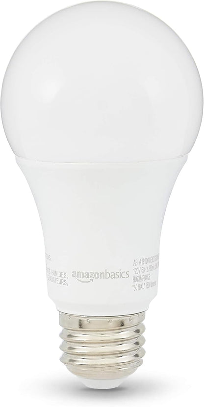 Amazon Basics A19 LED Light Bulbs, 100W Equivalent, 15W Energy Efficient, E26 Standard Base, Soft White 2700K, Non-Dimmable, 10,000 Hour Lifetime, 6-Pack