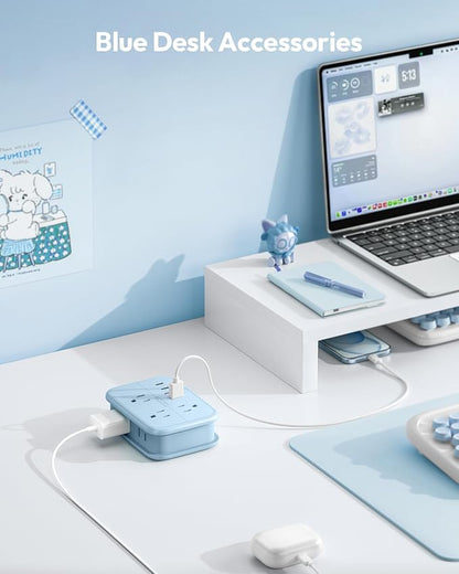 NTONPOWER Travel Power Strip, 6 Outlets 4 USB Ports(2 USB C), 4ft Extension Cord Wrapped Around Small Power Strip, Compact for Travel, Hotel, Cruise Approved, Blue