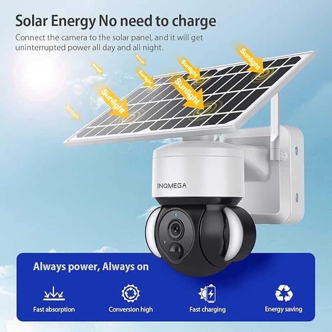 Tuya Smart Solar Security Camera Wireless Outdoor, WiFi 2.4GHz Camera No Wiring Needed, 12000mAh Battery & 6W Solar Panel, 3MP HD, Color Night Vision, PIR Motion Detection, Two-Way Audio, IP66