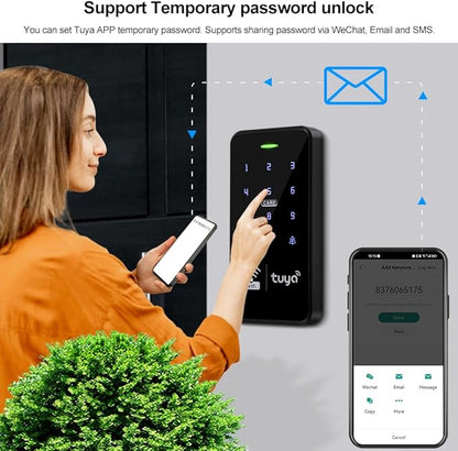 Tuya WiFi Waterproof Access Control System Kit RFID Keypad 125KHz 13.56MHz + Electric Drop Bolt Lock + 10pcs 13.56Mz Keyfobs, Smart Phone APP Remote Control