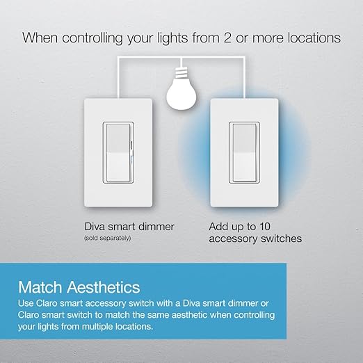 Lutron Claro Accessory Switch, 3-Way | For Smart Dimmer/Switch | DVRF-AS-WH-2 | White | 2 Pack