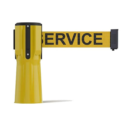 Trafford Industrial 11 Ft Cone-Mounted Retractable Belt Barrier, Yellow | Black OUT OF SERVICE Lettering, Fits Standard Traffic Cones, ABS Case, Retraction Control and 4-way Receiver