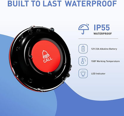 CallToU Wireless Call Buttons for Caregiver Pager and Calling System Waterproof Nurse Alert Call Buttons for Clinic Nurses Station Restaurant Nursing Home（Need to Be Paired with Receiver to Work）