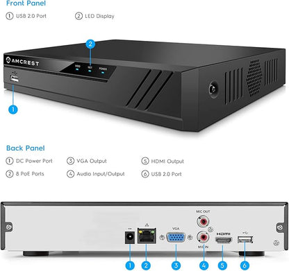 Amcrest 4K 16CH NVR (1080p/3MP/4MP/5MP/8MP) Network Video Recorder - Supports up to 16 x 8MP/4K IP Cameras, 16-Channel Supports up to 10TB HDD (Not Included) NV4116-A2