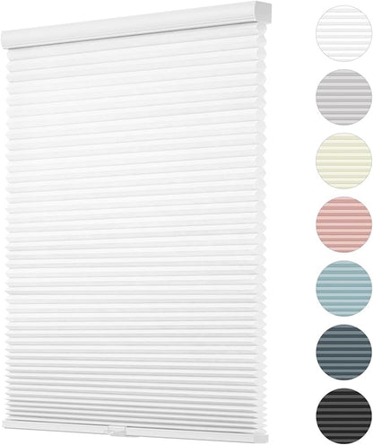 Changshade Cordless Cellular Shades Light Filtering Custom Size, Honeycomb Door Indoor Window Blinds 1.5 inch Cell Pleated Easy Install for Home, Office, Living Room, Bedroom, Bathroom, Nursey, White