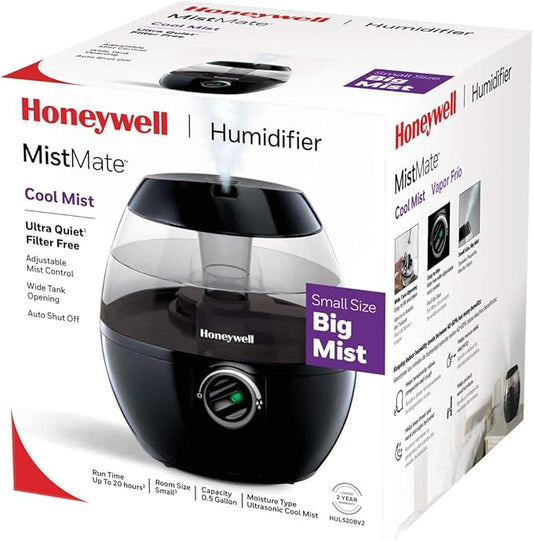 Honeywell HUL520B Mistmate Cool Mist Humidifier Black With Easy Fill Tank & Auto Shut-Off, For Small Room, Bedroom, Baby Room, Office