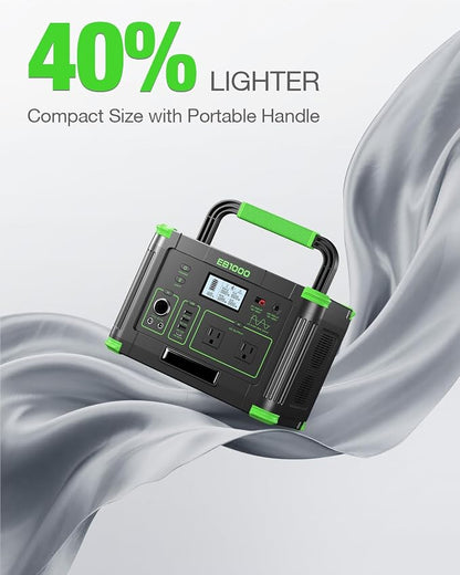 GRECELL 999Wh Solar Generator 1000W Portable Power Station for Outdoor