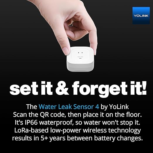 YoLink Smart Home Starter Kit: Hub & Water Leak Sensor 4 with 105dB Audio Alarm 3-Pack, SMS/Text, Email & Push Notifications, Freeze Warning, LoRa Up to 1/4 Mile Open-Air Range, w/Alexa, IFTTT