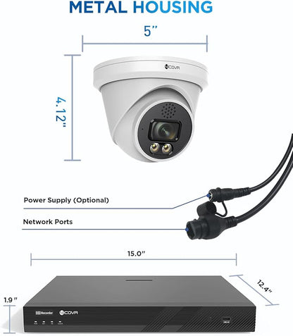 4COVR 12MP Security Camera System 16 channnel,16pcs 12MP PoE Dome Security Cameras Outdoor, Person/Vehicle Detection, 2 Way Audio, Smart Color Night Vision,16CH NVR 4TB HDD for Business,LY97KAAM1616