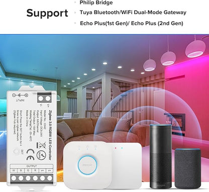 BTF-LIGHTING Tuya Zigbee 3.0 C04Z LED Controller Support RGBW 5pin (+V R G B W) PWM FCOB COB SMD Light Strip Compatible with Echo Plus/4th Gen Philip Gateway DC5V/DC12V/DC24V Max 15A