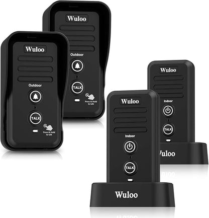 Wuloo Wireless Intercom Doorbells for Home Classroom, Intercomunicador Waterproof Electronic Doorbell Chime with 1/2 Mile Range 3 Volume Levels Rechargeable Battery (Black, 2&2)