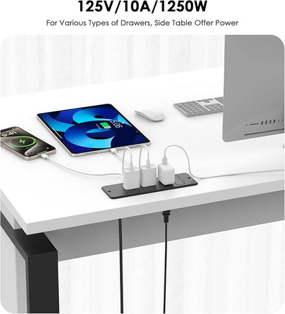 HHSOET Recessed Power Strip, Fast Charging Furniture Outlet Flat Plug, Flush Mount Surge Protection with 6 AC Outlets, 10ft Power Cord for Conference Table, Nightstand