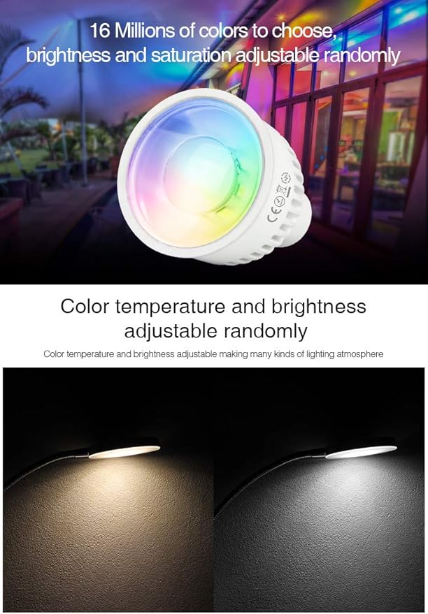 LGIDTECH FUT112 Miboxer 6W MR16 RGB+CCT LED Spotlight Bulb, Color Changing & Temperature Adjustable, Memory Function, Smartphone Can't Control Directly (1)