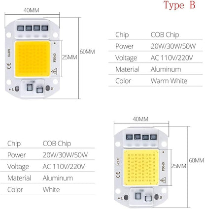 Indoor Lighting, Pack of 3, LED Diode Matrix Chip Lamp AC110V 20W/30W/50W Outdoor COB Spotlight Smart IC No Floodlight Light Source(Cold White,20W 110V)