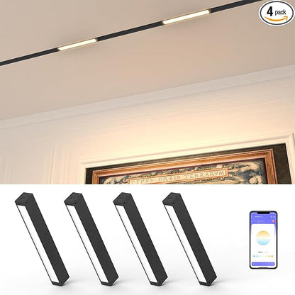 Magnetic Floodlight Track Head 4 Pack, 24V 15W LED Lamp for Track Light, Dimmable Linear Floodlight with APP & Remote Control, Adjustable 3000K-6000K Color Temperature, for Ceiling Lighting