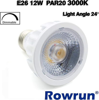 PAR20 LED Bulb 12W Dimmable 3000K Soft White, COB Spotlight 24° Beam Angle, E26 Base for Recessed Lighting, Range Hood, Kitchen Ceiling Lights, 1200LM 90W Equivalent, 2-Pack