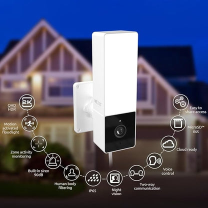 NEXXT Smart Wi-Fi Mini 1000 Lumen Floodlight Camera - 2K HD Video, Motion Detection, Instant Alerts, 90dB Alarm, 24/7 Recording, IP65 Weatherproof for Outdoor Security