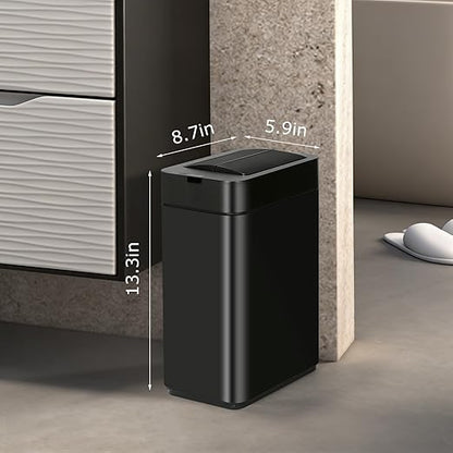 SYNCVIBE Sensor Trash Can with Butterfly Lid 2.6 Gallon Rectangular Automatic Garbage Can, Stainless Steel Trash Bin, Slim Waterproof Wastebaskets with Lid Soft Close for Under Counter, Black