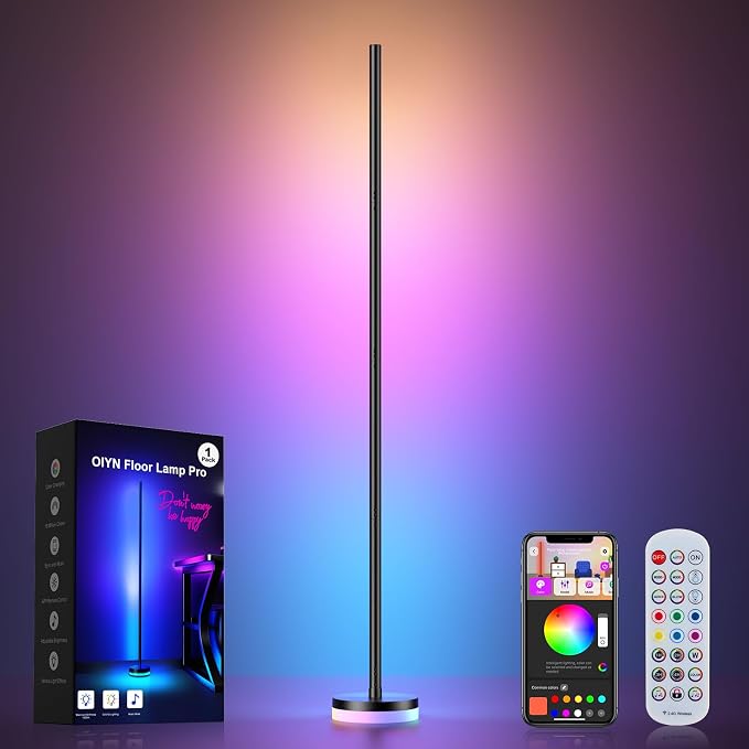 OIYN Corner Floor Lamp, RGBICW LED Corner Lamp with 1300lm Smart Modern Floor Lamp,App & Remote Control,Music Sync,Color Changing Standing Lamp for Bedroom Living Room and Gaming Rooms